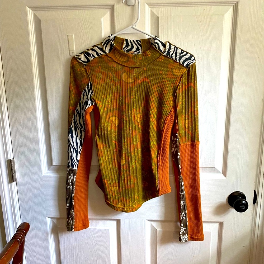 Free People rare Multicolor Long Sleeve Top with Zebra Print